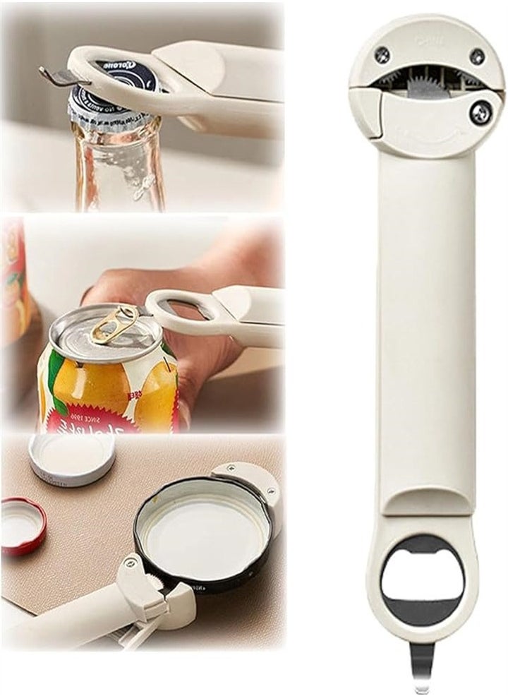 Adjustable Can Opener Bottle Opener, Fits Most Sizes, Effort-saving and Convenient to Use, Jar Lid Remover, Stainless Steel Gear, Family Restaurant, Camping Bar, Suitable for Weak Hands Arthritic Hands, White 1pc