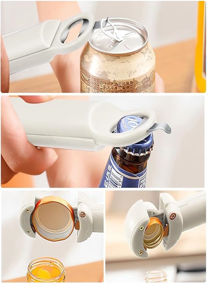 Adjustable Can Opener Bottle Opener, Fits Most Sizes, Effort-saving and Convenient to Use, Jar Lid Remover, Stainless Steel Gear, Family Restaurant, Camping Bar, Suitable for Weak Hands Arthritic Hands, White 1pc