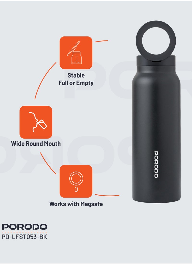 Magnetic Mount Water Bottle 700ml / Works With Magsafe / Stable / Double Wall / Keeps Cold and Warm - Black