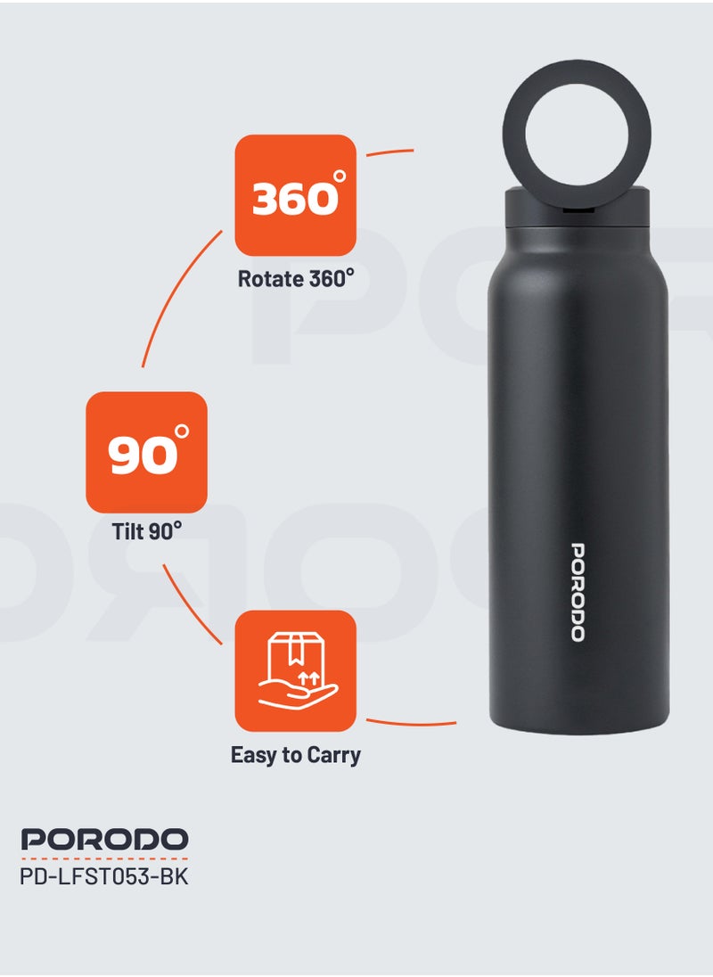 Magnetic Mount Water Bottle 700ml / Works With Magsafe / Stable / Double Wall / Keeps Cold and Warm - Black