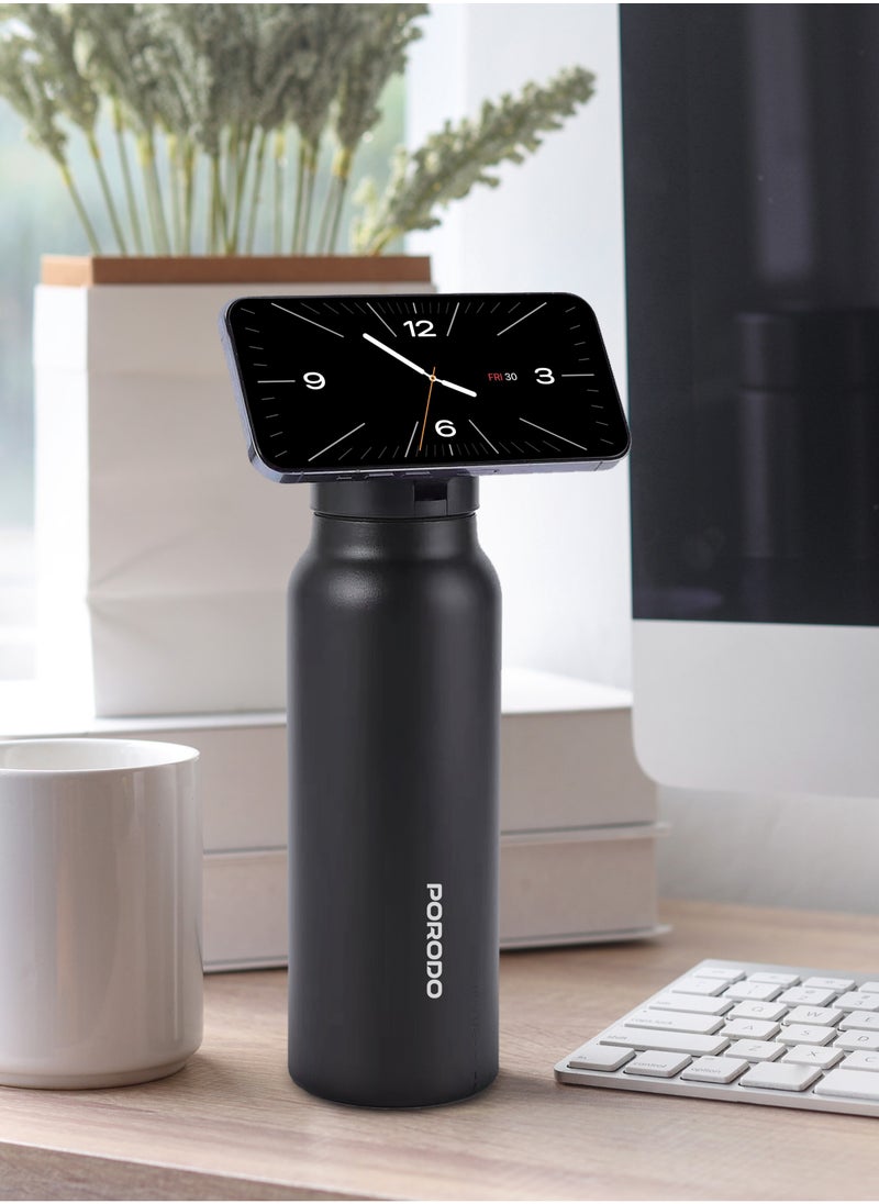 Magnetic Mount Water Bottle 700ml / Works With Magsafe / Stable / Double Wall / Keeps Cold and Warm - Black