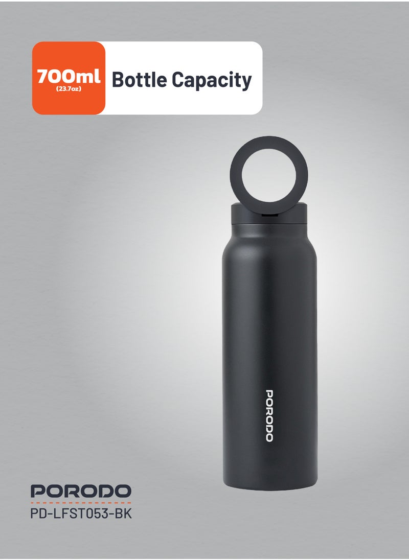 Magnetic Mount Water Bottle 700ml / Works With Magsafe / Stable / Double Wall / Keeps Cold and Warm - Black