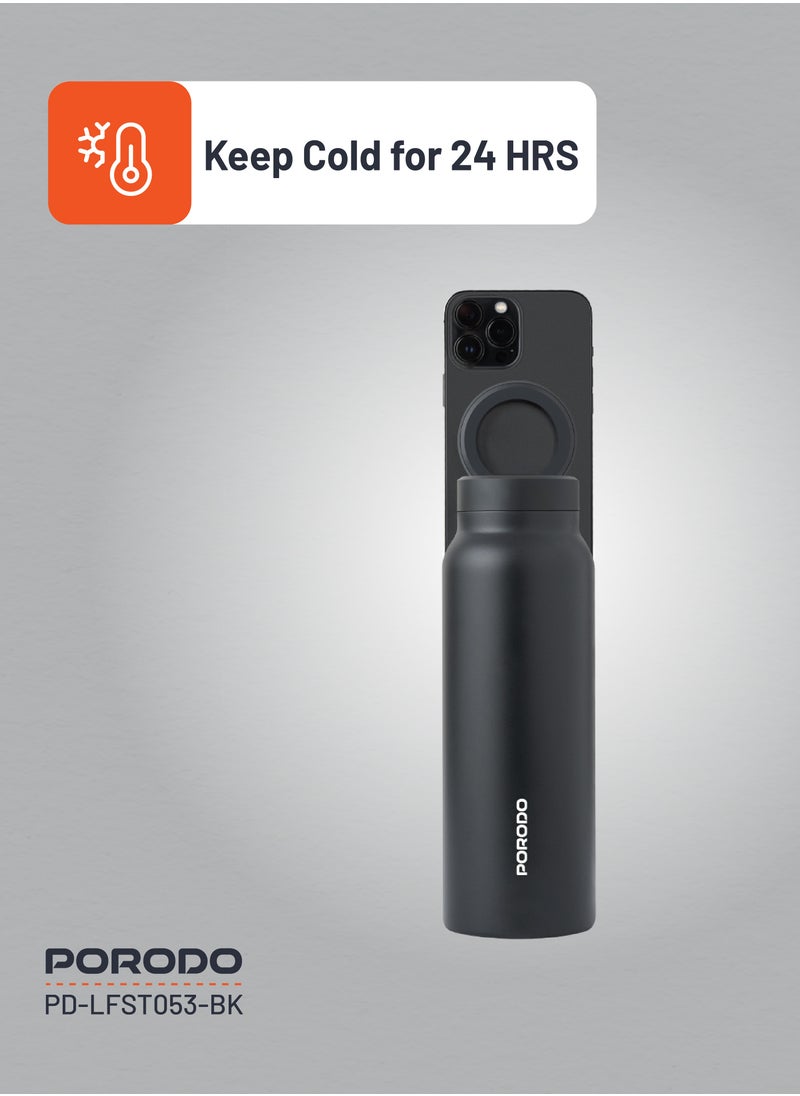 Magnetic Mount Water Bottle 700ml / Works With Magsafe / Stable / Double Wall / Keeps Cold and Warm - Black