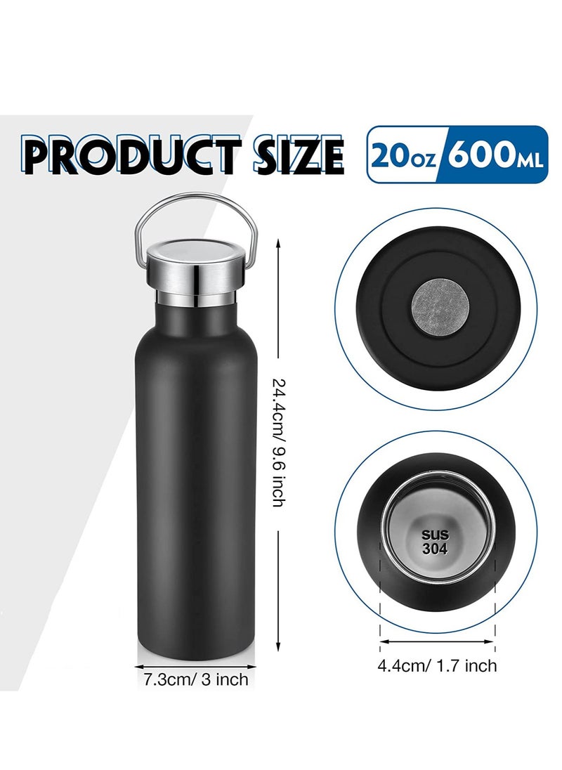 Sport Water Bottle Stainless Steel Double Wall Insulated Reusable Thermoses Flask Vacuum Metal with Handle and Leakproof Lid for Cyclists Runners Hiker 2 Pack 600ML