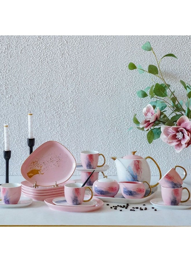 Majestic 24-Piece Porcelain Tea Set Elegant And Durable Includes Cups Saucers Teapot And Accessories Perfect For Tea Parties Special Occasions Or Daily Use