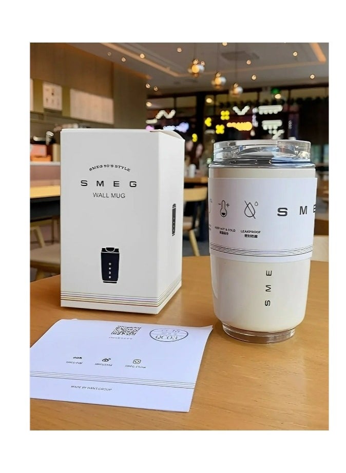 Travel Coffee Mug, 320ml Insulated Beverage Cup With Leakproof Lid, Long Lasting Coffee Tumbler With Lid And Straw, Travel Coffee Thermos White