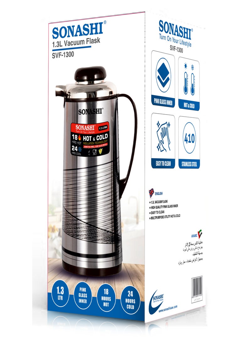 1.3L Vacuum Flask for Hot & Cold Beverages | Portable Thermos for Keeping Hot/Cold 18 & 24 Hours Retention | Easy to Clean | Ideal for Outings | Thermos/Vacuum Flask SVF-1300