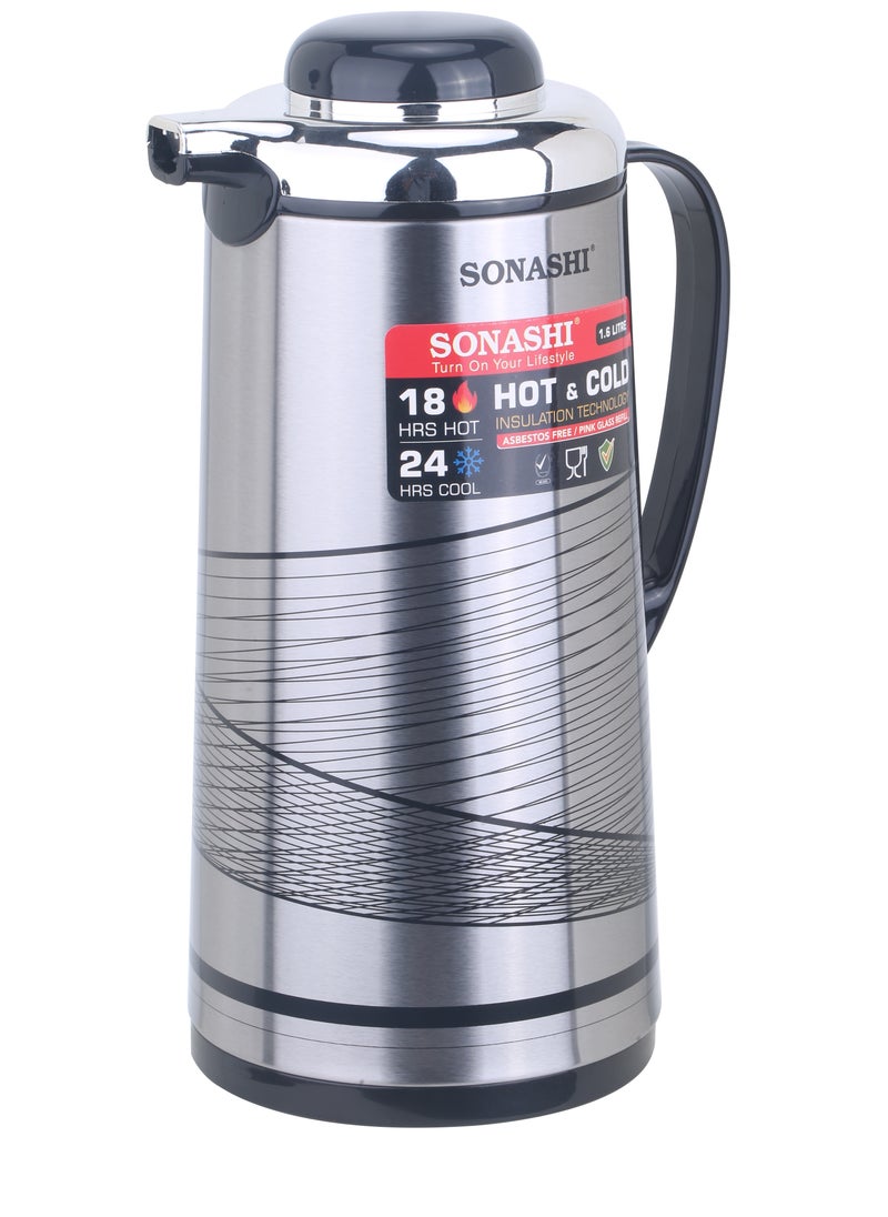 1.6L Vacuum Flask for Hot & Cold Beverages | Portable Thermos for Keeping Hot/Cold 18 & 24 Hours Retention | Easy to Clean | Ideal for Outings | Thermos/Vacuum Flask SVF-1600