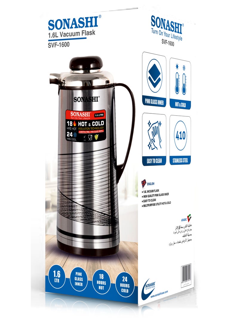 1.6L Vacuum Flask for Hot & Cold Beverages | Portable Thermos for Keeping Hot/Cold 18 & 24 Hours Retention | Easy to Clean | Ideal for Outings | Thermos/Vacuum Flask SVF-1600