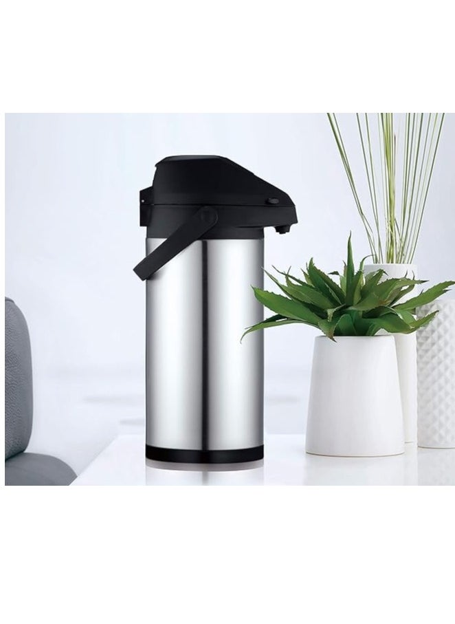 Stainless Steel Thermos Coffee Jug Push Button Dispenser Double Wall Airtight Sealed Vacuum Flask Tea Carafe Heat Retention Thermal Insulated Thermos for Coffee Tea Hot Water 4L