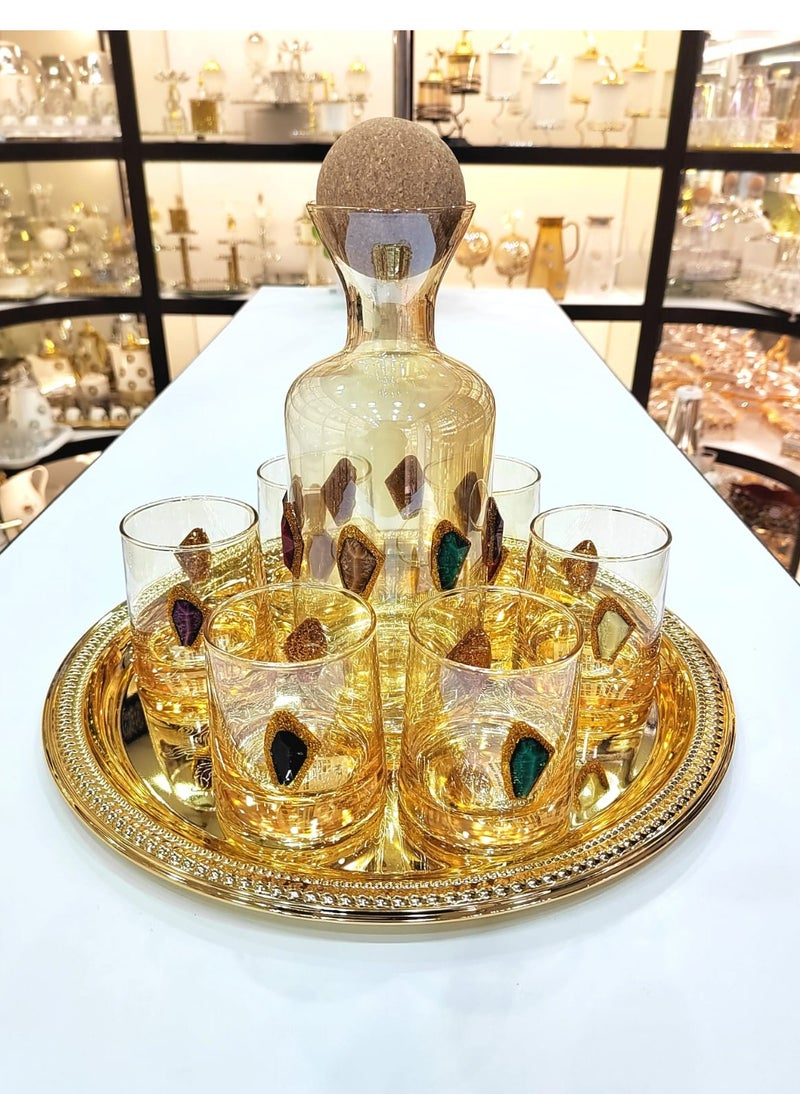 Elegant Glass Decanter Set With Cork Stopper Includes Six Matching Glasses Perfect For Serving Beverages In Style Handmade By Damanhoor