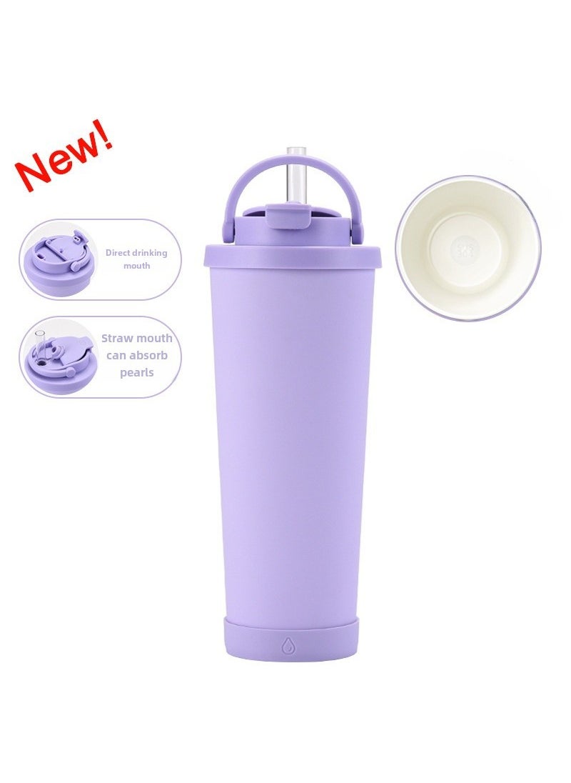 830ml Ceramic Coated Stainless Steel Tumbler with Straw Taro purple