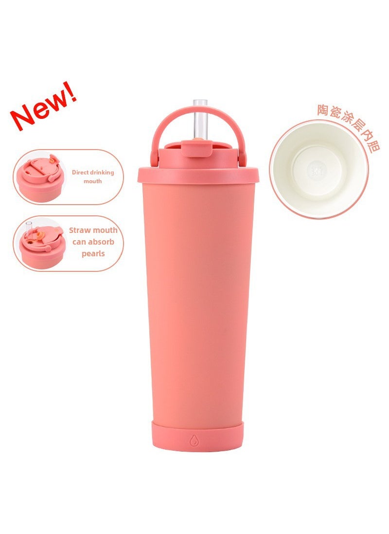 830ml Ceramic Coated Stainless Steel Tumbler with Straw Coral pink