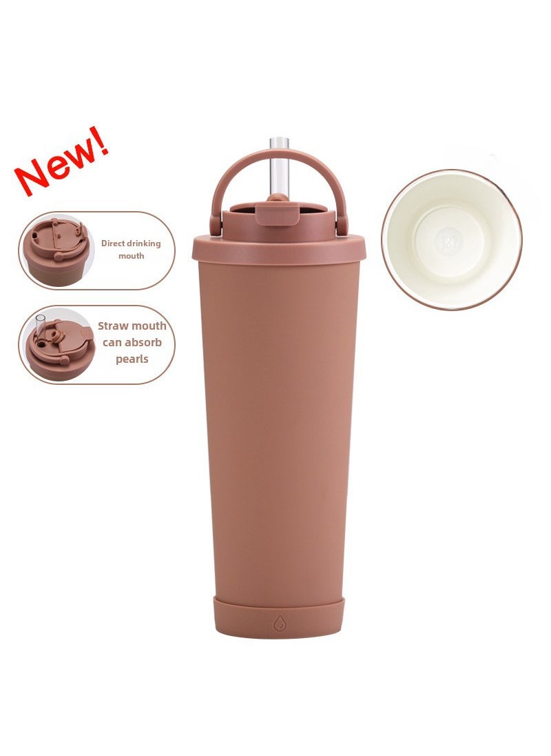 830ml Ceramic Coated Stainless Steel Tumbler with Straw Khaki