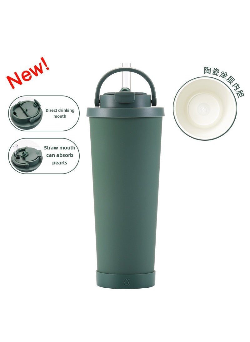 830ml Ceramic Coated Stainless Steel Tumbler with Straw Moss Green