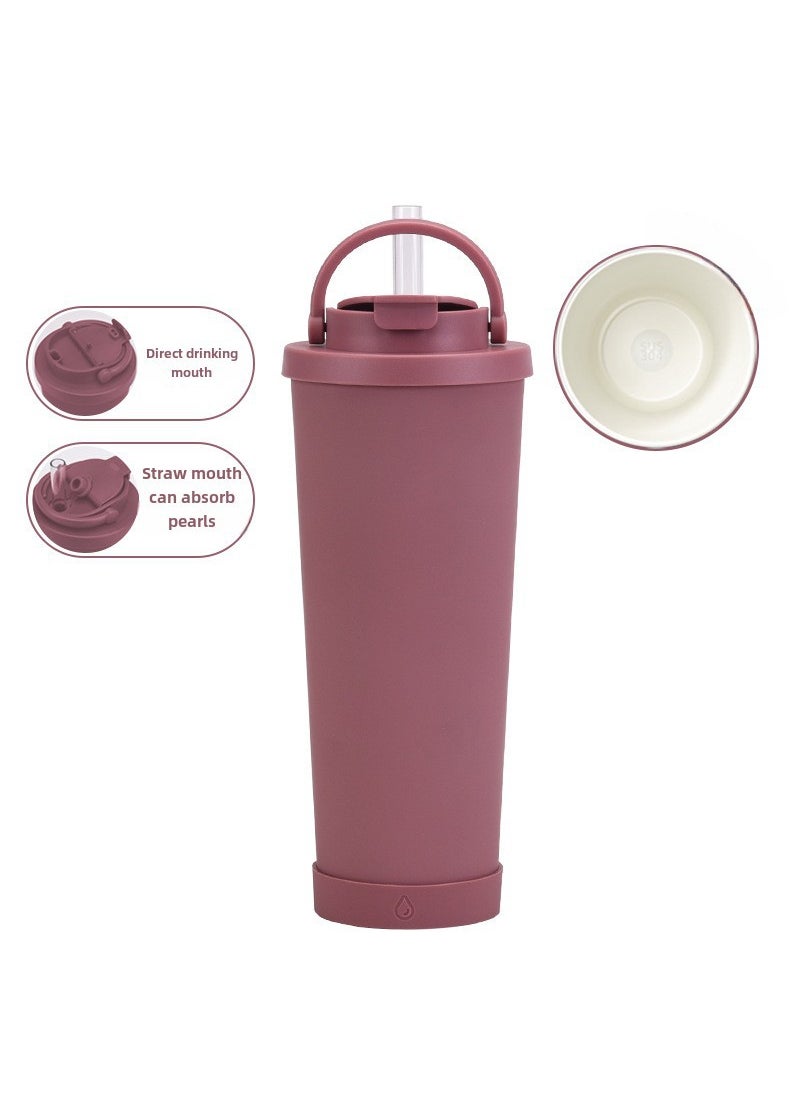 830ml Ceramic Coated Stainless Steel Tumbler with Straw Smoky pink