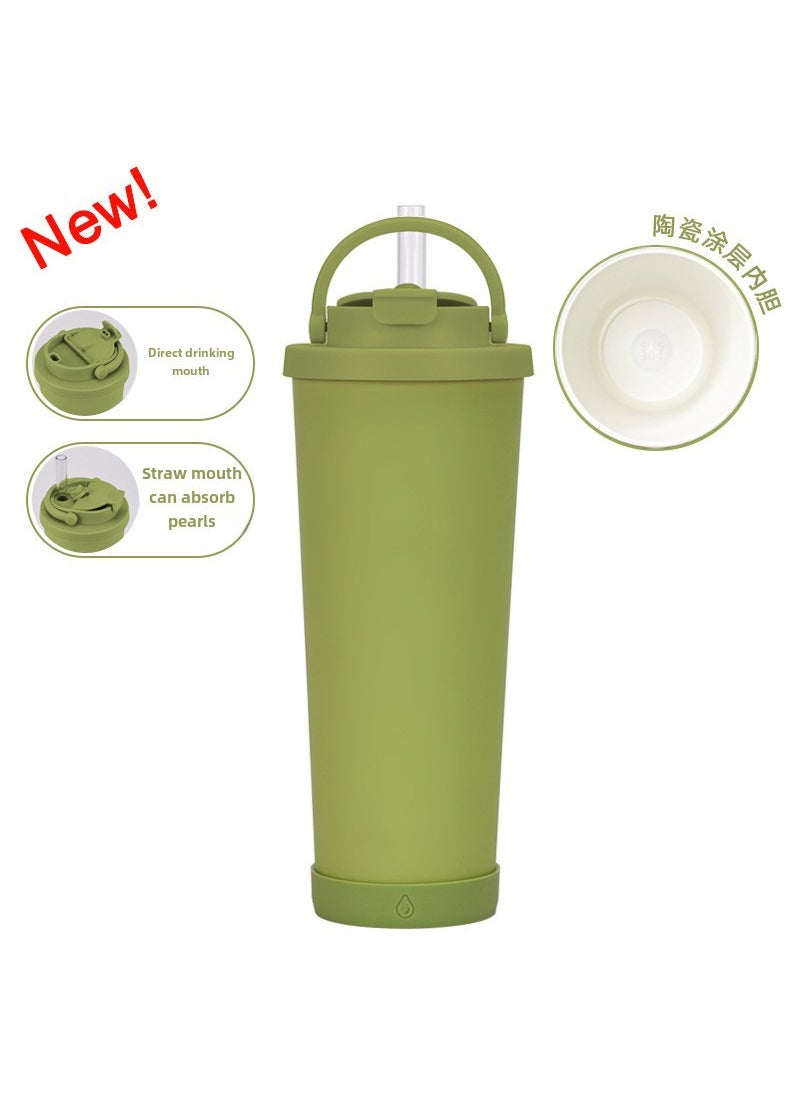 830ml Ceramic Coated Stainless Steel Tumbler with Straw Matcha green