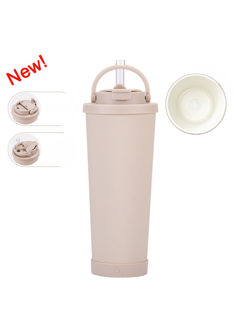 830ml Ceramic Coated Stainless Steel Tumbler with Straw Milk tea color (new color)