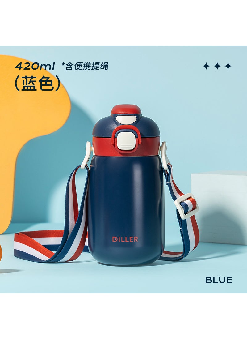 2022 Trendy Insulated Bottle with Straw and Strap for Fitness Blue -420ML