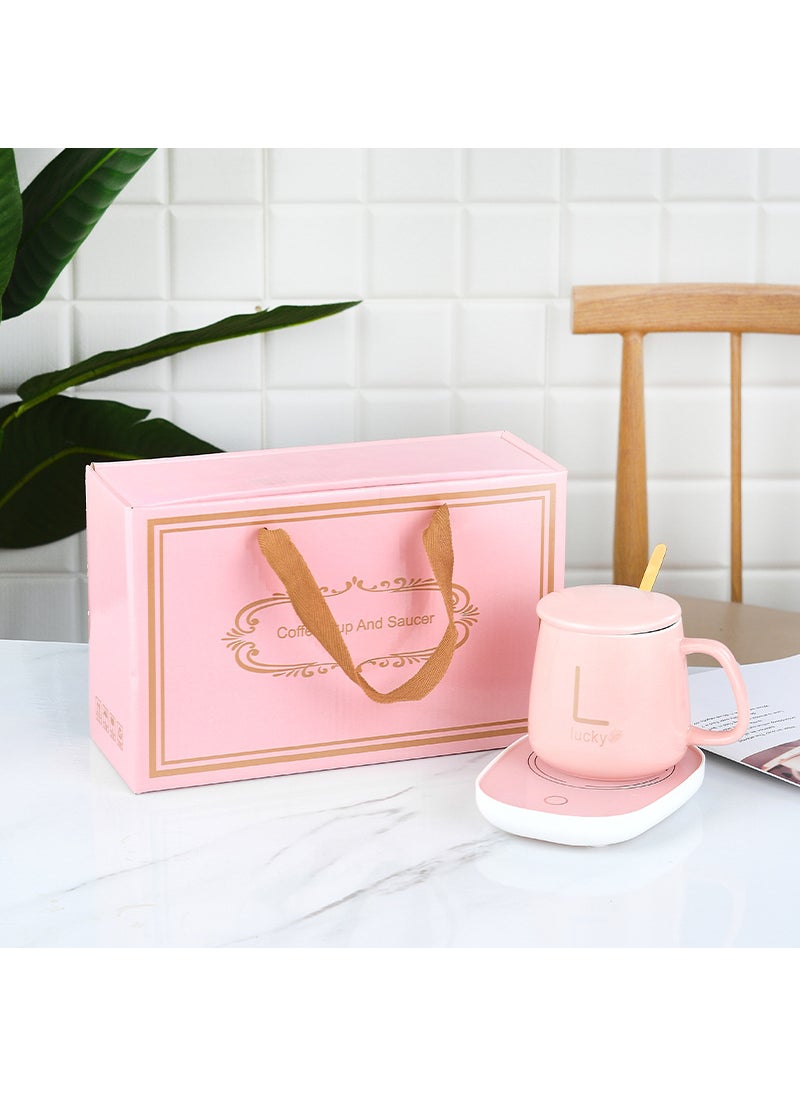 Ceramic Mug Gift Set Towel Fan Wedding Favor Pink thermal insulation pad gift box