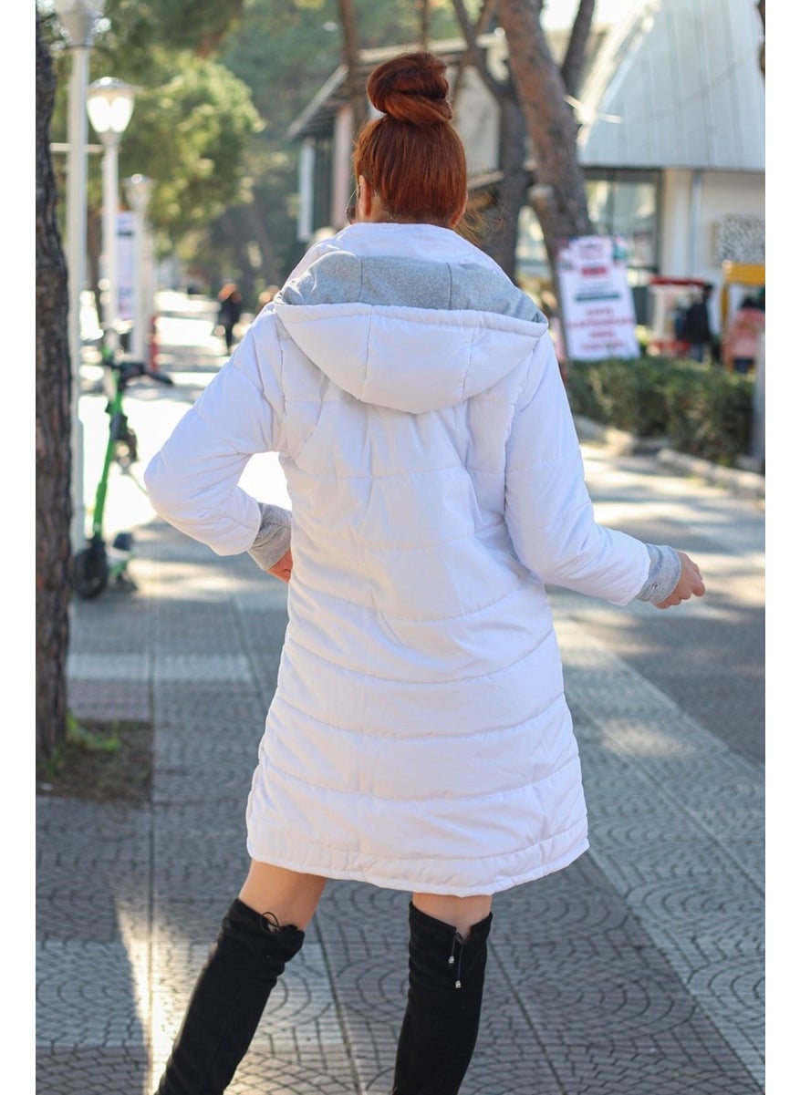 Winter Hooded Long Women's Puffer Coat TR805WHITE