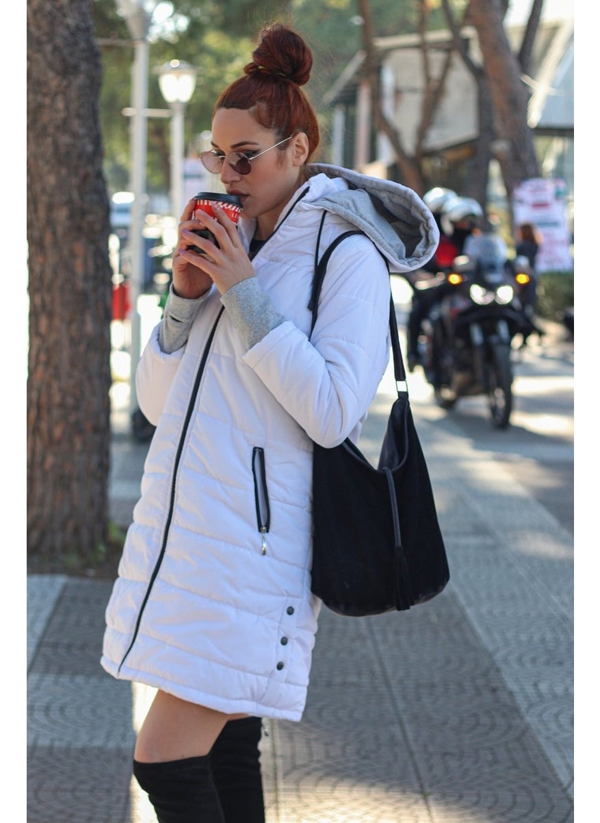 Winter Hooded Long Women's Puffer Coat TR805WHITE