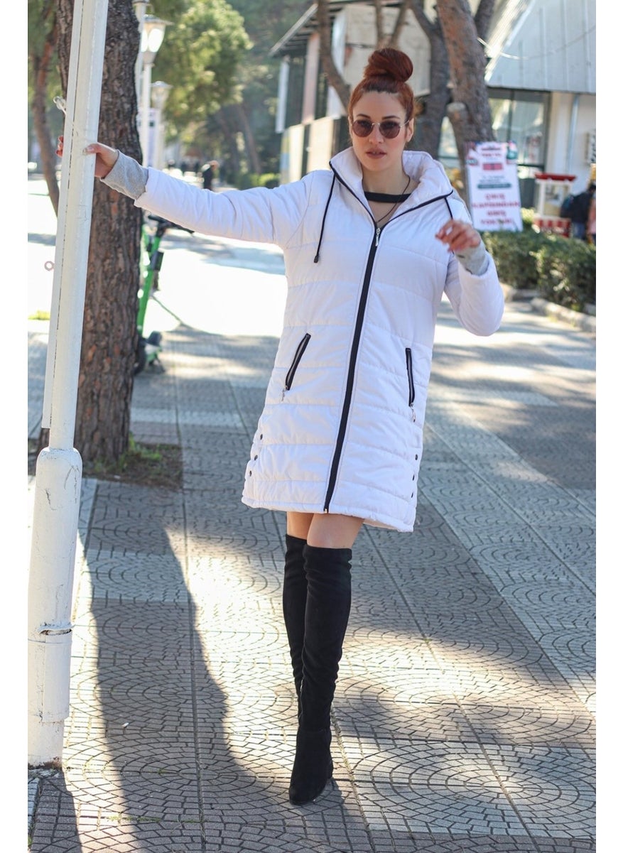 Winter Hooded Long Women's Puffer Coat TR805WHITE