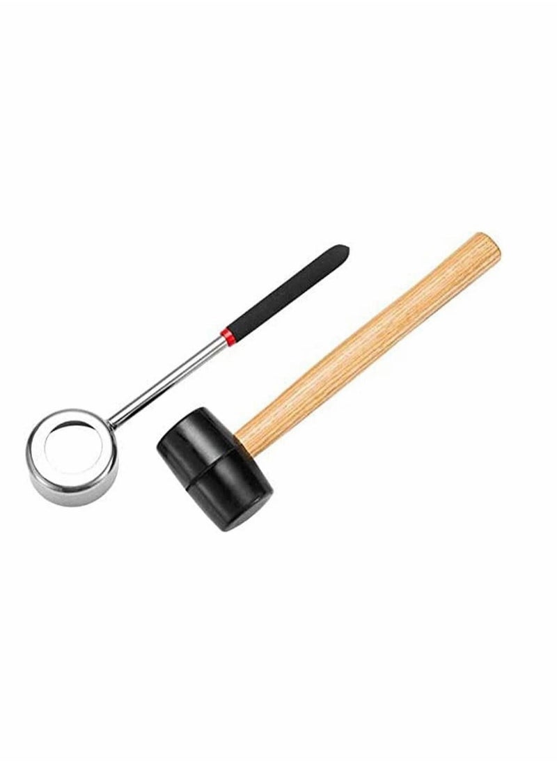 Stainless Steel Coconut Opener Set, Young Coconuts Opening Tool Kit with Hammer, Rubber Mallet with Handle