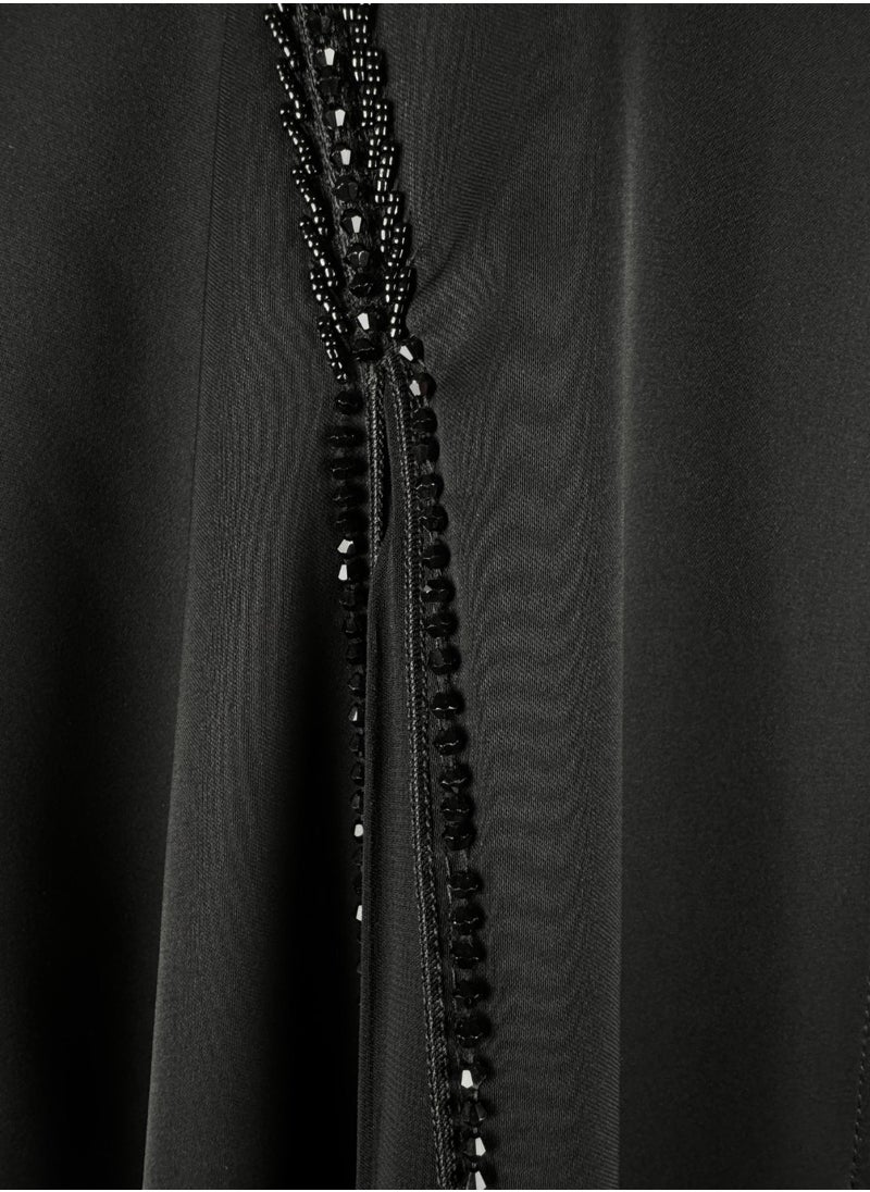 Black Formal Abaya with Beaded Flare Detail