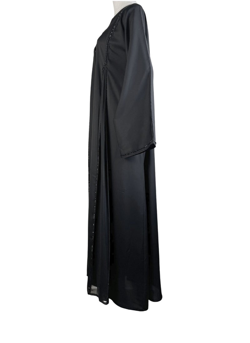 Black Formal Abaya with Beaded Flare Detail