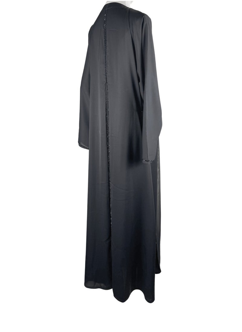 Black Formal Abaya with Beaded Flare Detail