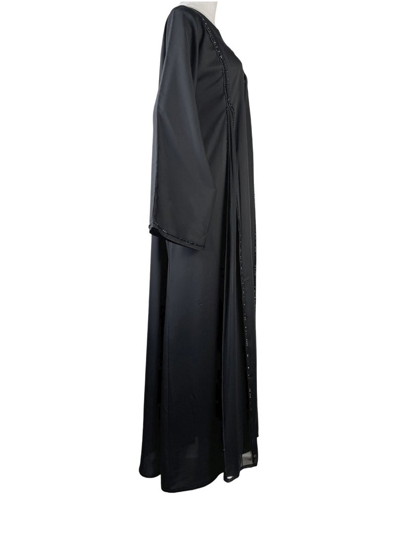 Black Formal Abaya with Beaded Flare Detail