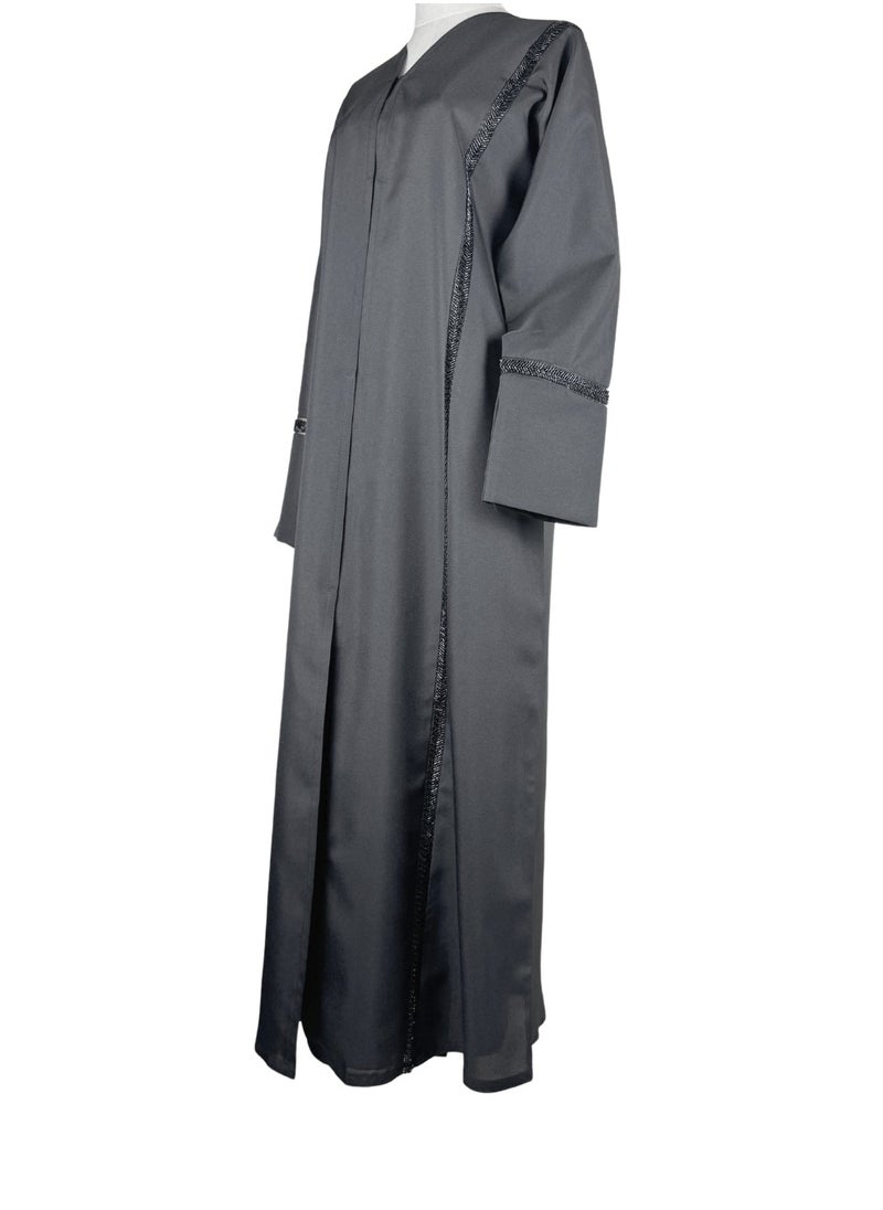 Black Formal Abaya with Chevron Beadwork and Embellished Sleeves