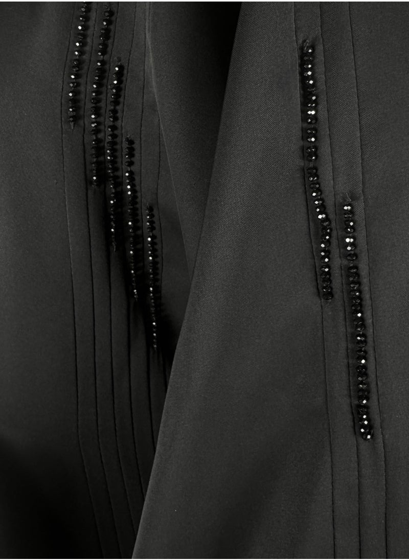 Black Formal Abaya with Linear Sparkle Beadwork