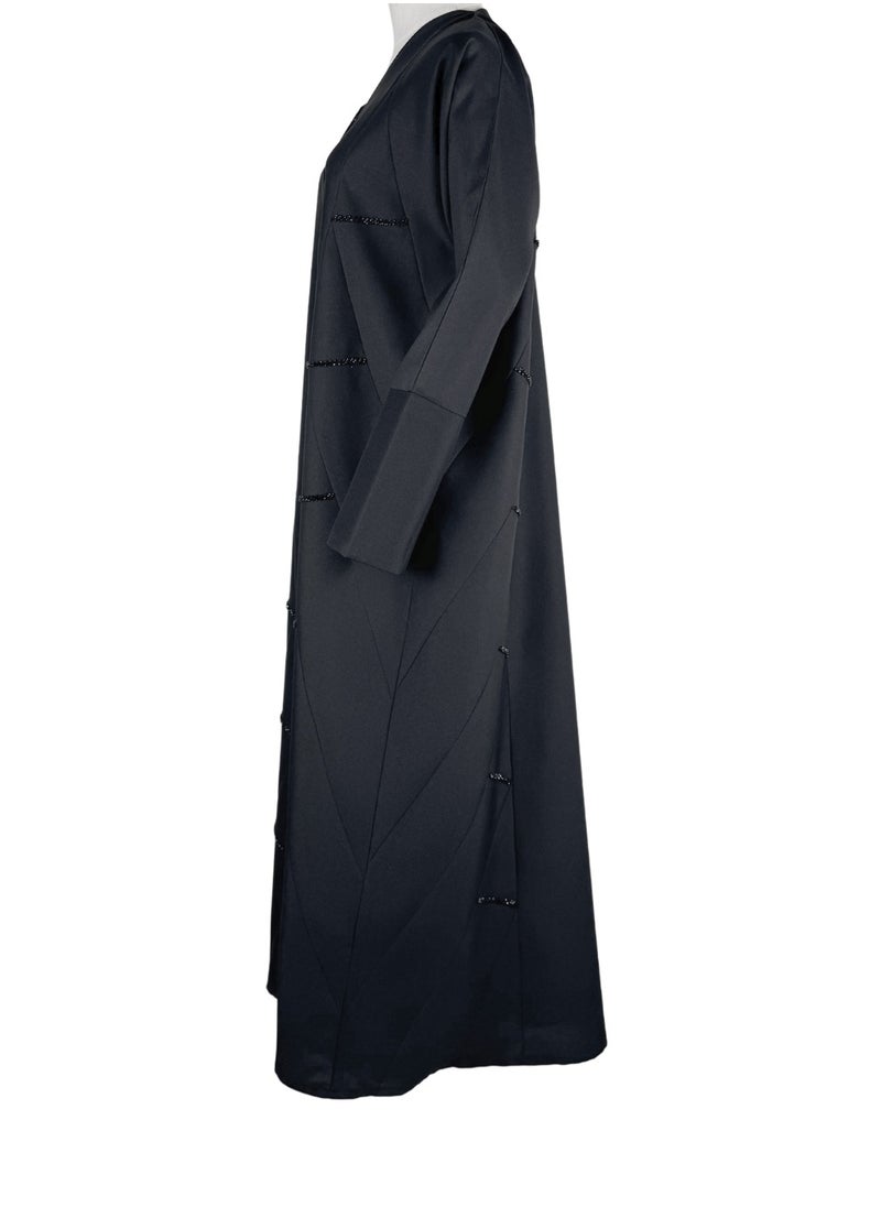 Black Formal Abaya with Geometric Sparkle Beadwork