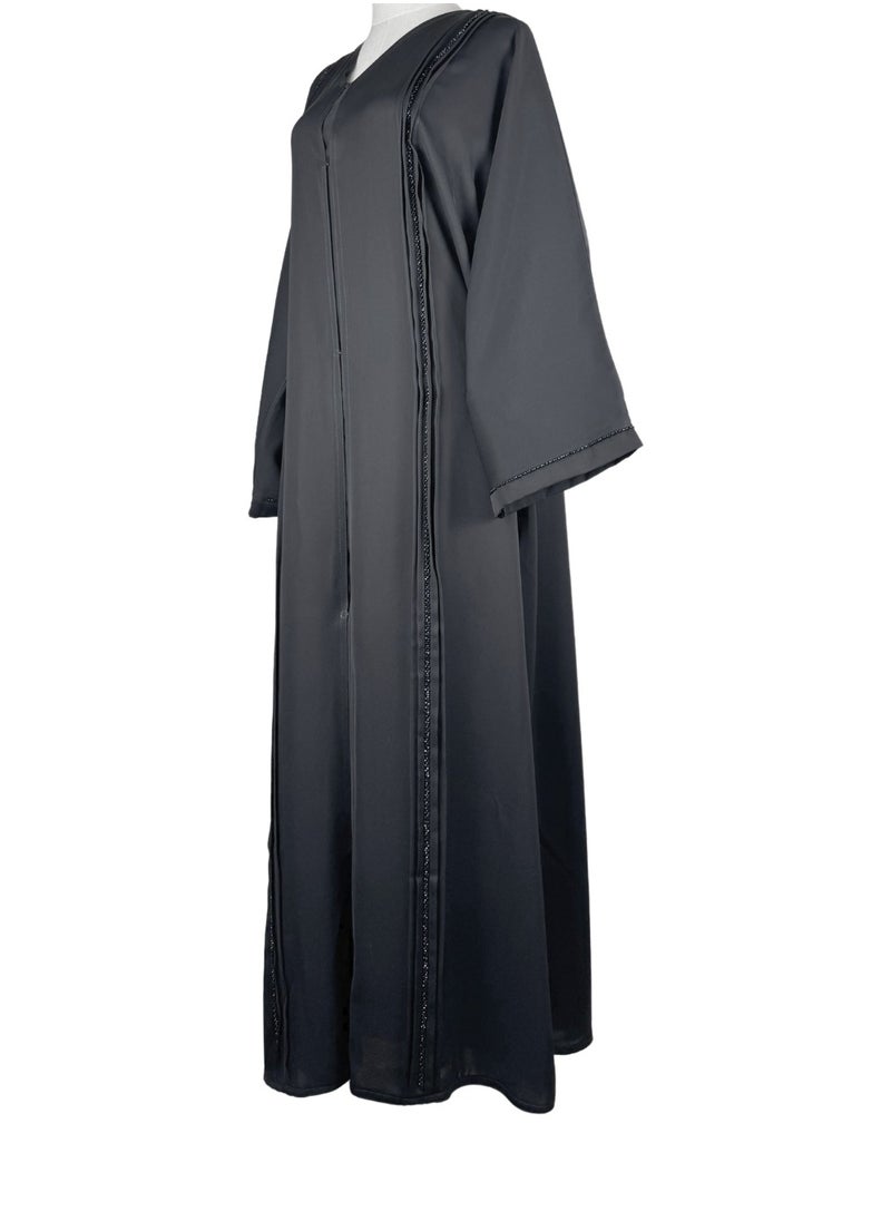 Black Formal Abaya with Elegant Trim Beadwork