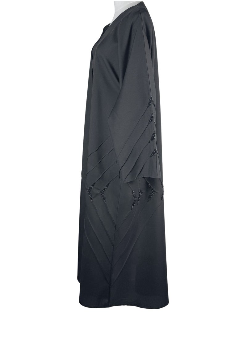 Black Formal Abaya with Chevron Sparkle Beadwork