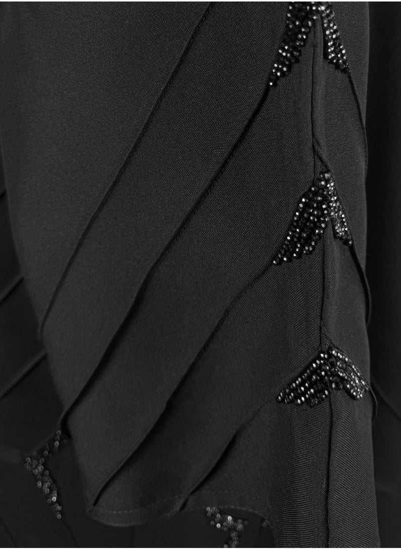 Black Formal Abaya with Chevron Sparkle Beadwork