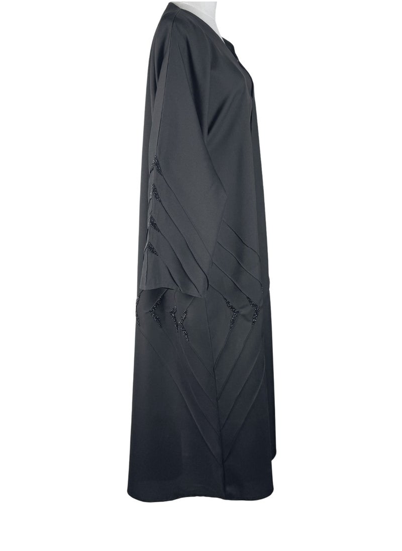 Black Formal Abaya with Chevron Sparkle Beadwork