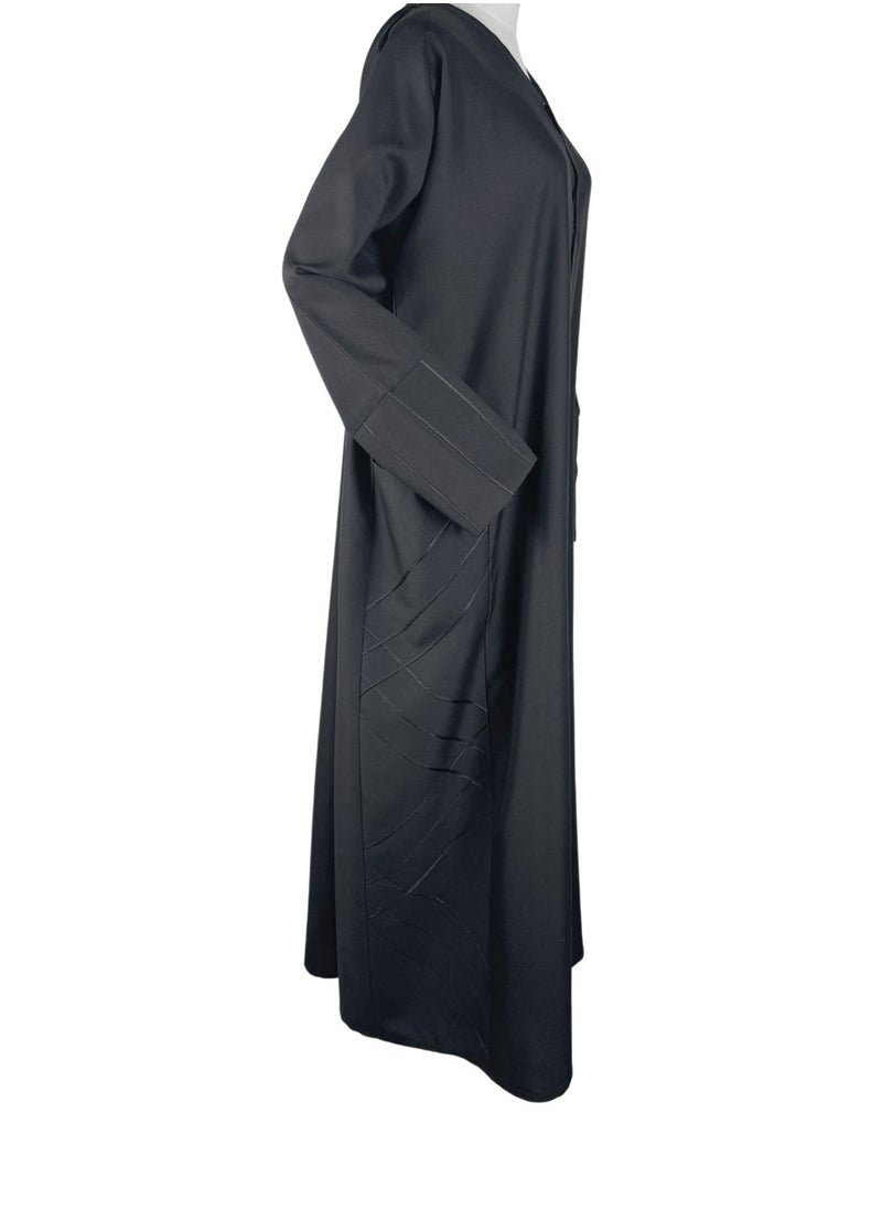 Black Formal Abaya with Criss-Cross Seam Detail and Pockets