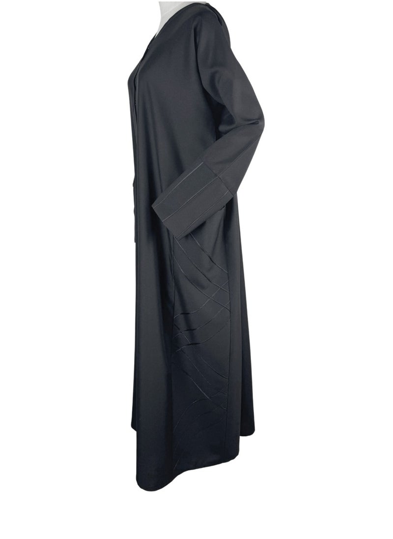 Black Formal Abaya with Criss-Cross Seam Detail and Pockets