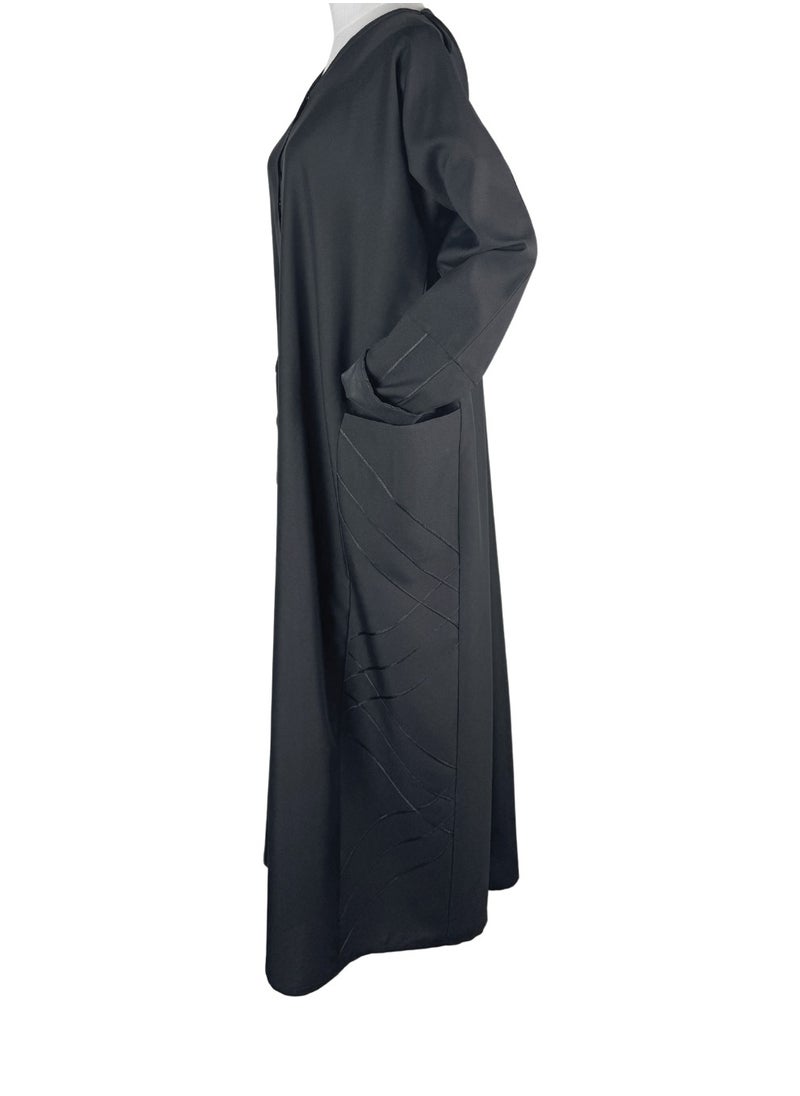 Black Formal Abaya with Criss-Cross Seam Detail and Pockets