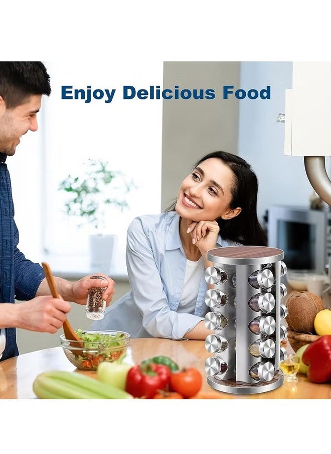 16-Piece Stainless Steel Rotating Spice Jar Set
