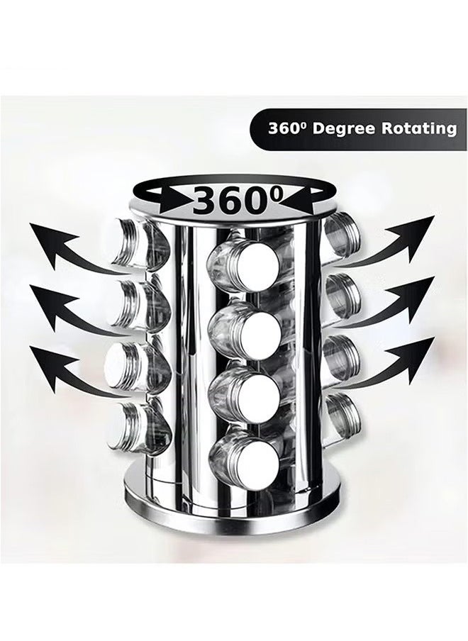 16-Piece Stainless Steel Rotating Spice Jar Set
