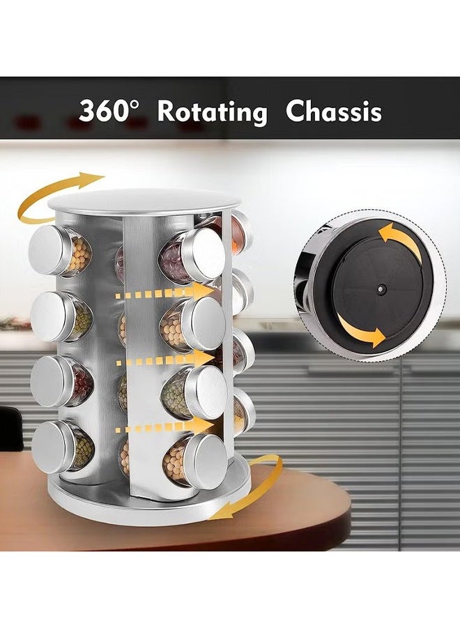 16-Piece Stainless Steel Rotating Spice Jar Set