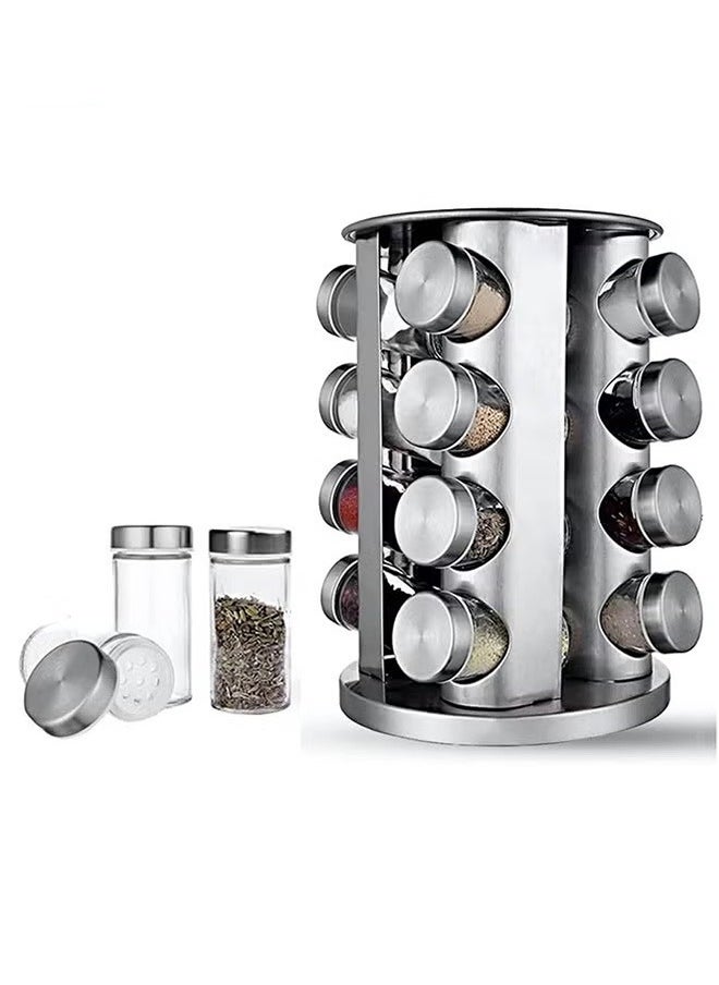 16-Piece Stainless Steel Rotating Spice Jar Set