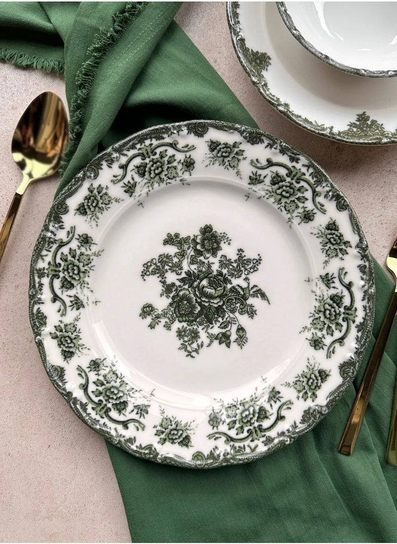 Antique Green 24-Piece 6-Person Premium Porcelain Dinner Set – Vintage Floral Design & Elegant Presentation