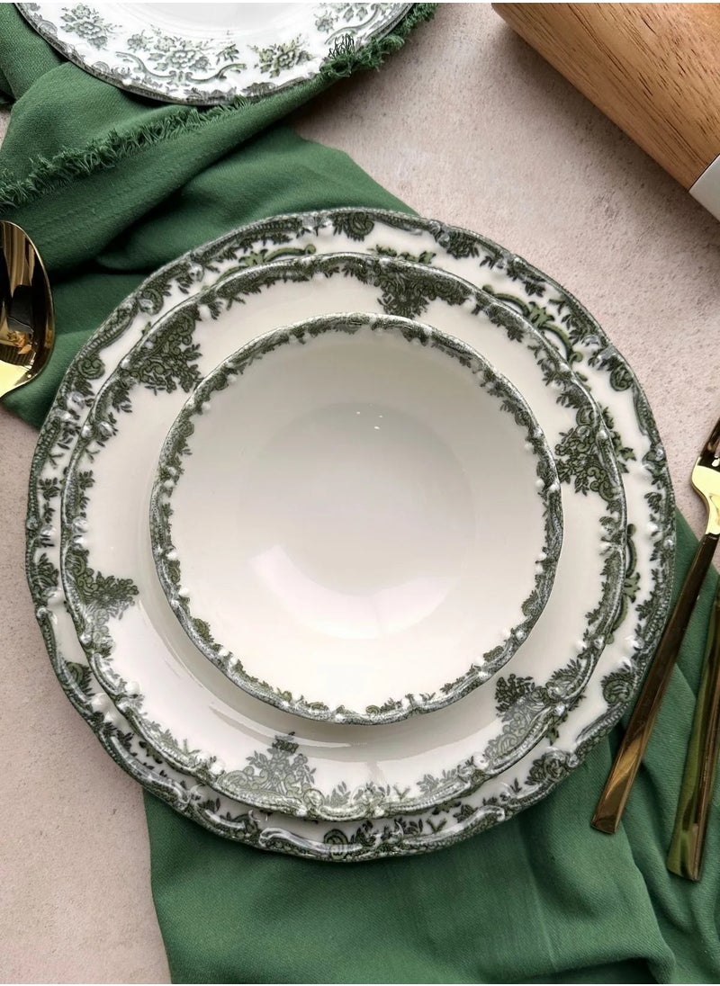 Antique Green 24-Piece 6-Person Premium Porcelain Dinner Set – Vintage Floral Design & Elegant Presentation