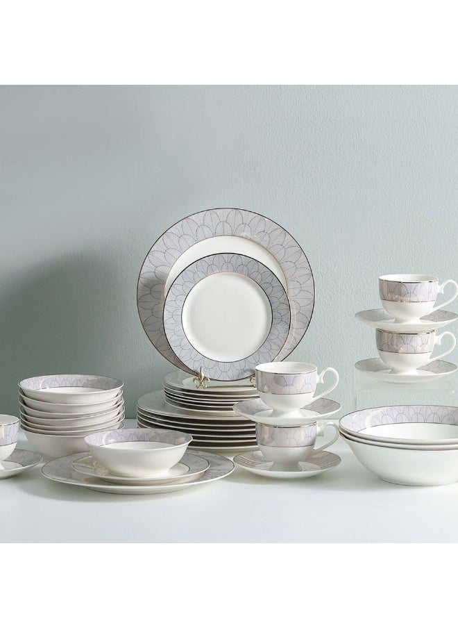 Eleganza 44-Piece New Bone China Dinner Set Serves 8 Elegant And Durable Perfect For Formal Dining Special Occasions Or Everyday Use Includes Plates Cups And Saucers