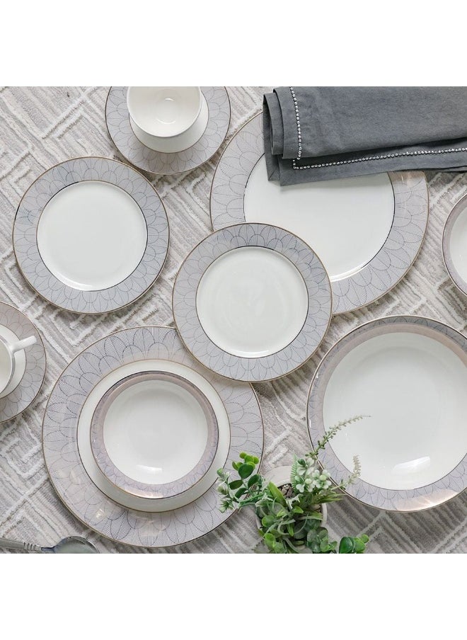 Eleganza 44-Piece New Bone China Dinner Set Serves 8 Elegant And Durable Perfect For Formal Dining Special Occasions Or Everyday Use Includes Plates Cups And Saucers